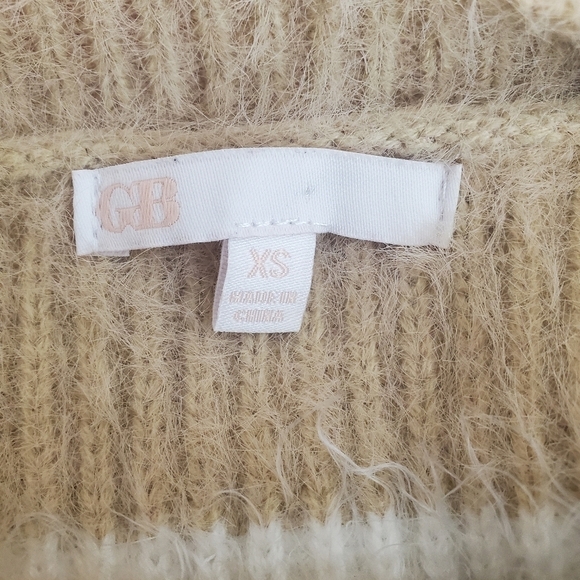 GIANNI Bini‎ Sweater Womens XS Tan Cream Cropped Stripe Knit Bell Sleeve - Picture 3 of 8